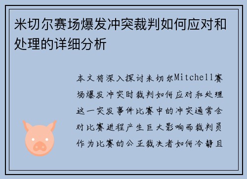 米切尔赛场爆发冲突裁判如何应对和处理的详细分析 米切尔赛场爆发冲突裁判如何应对和处理的详细分析